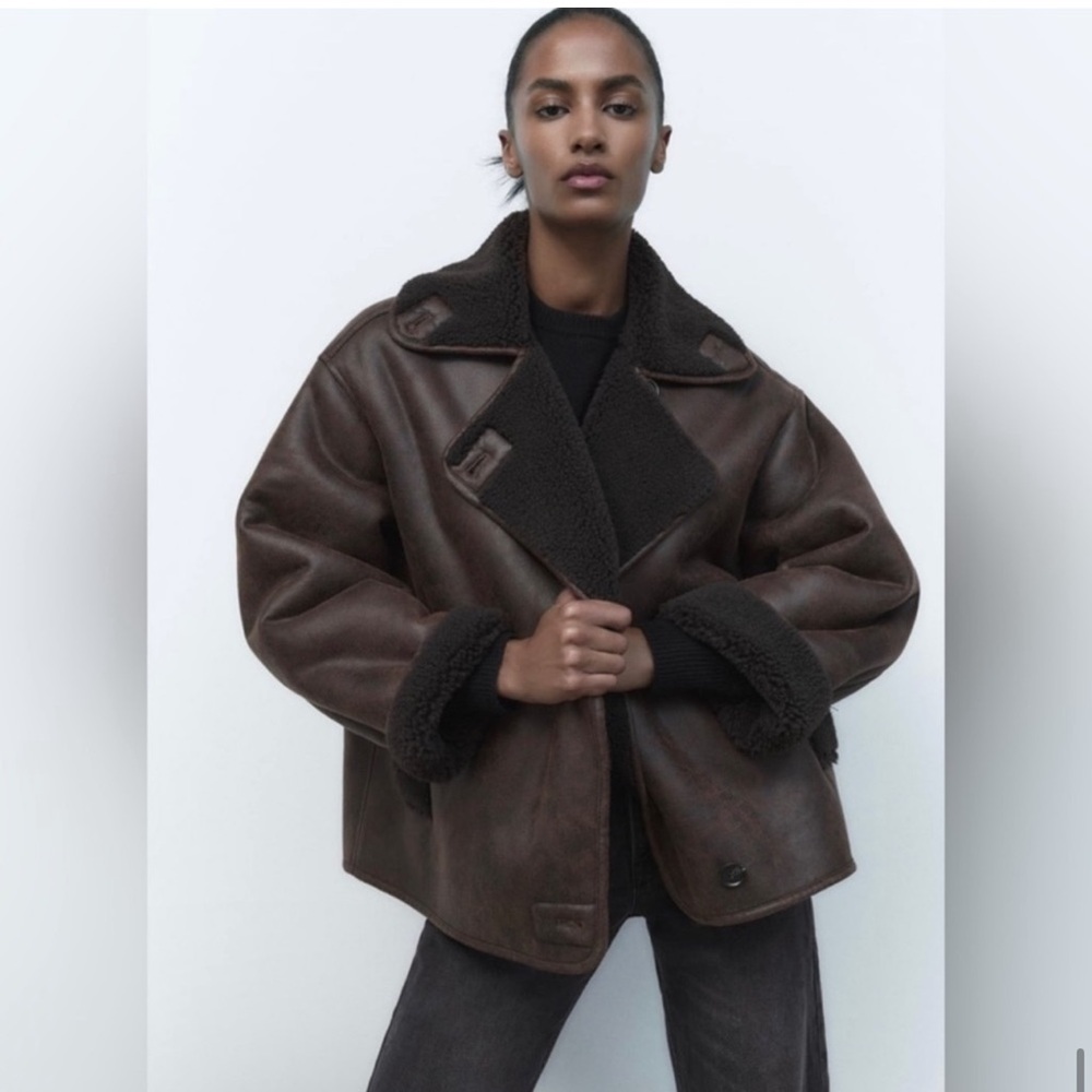 Zara double breasted brown jacket
